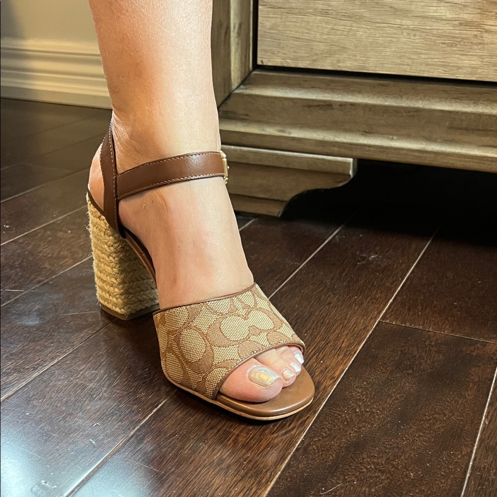 Coach Tan and Brown Wedge Sandals